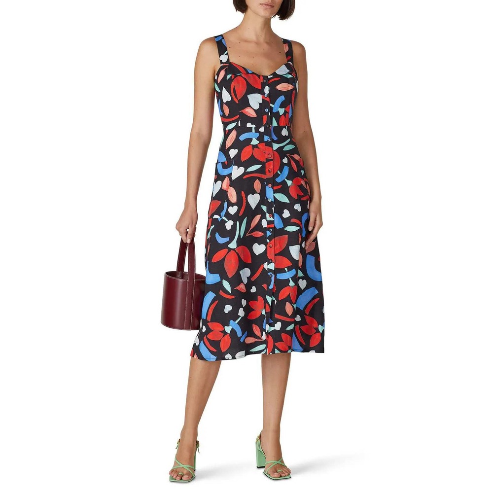 Hunter Bell Anderson Linen Midi Dress Abstract Heart Sz 4 Retro Mod Art to Wear